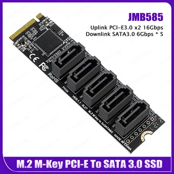 Riser-Kaart M. 2 Toets JMB585 Voor NVME Converter Met SATAIII SATA 3.0-Kabel M. 2 PCIe 3.0 Tot en met 5 Poorten SATA III 6G SSD Adapter Card