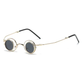 Ronde Blikkerig Leuke Zonnebril Fliping Size Vrouwen Flip-Up Zwart Steampunk zonnebril Mannen Dubbel Unisex Brillen Brillen UV400