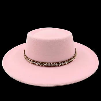 Roze hoed 8cm holle bolle vrouwen aan de top van de jazz hat men ' s classic flat top fedora hoed klassieke шляпа женская