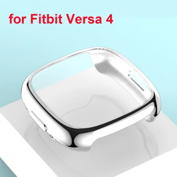 Screen Protector Case voor de Fitbit Versa 4 Smartwatch TPU Protective Screen Cover Volledige Bumper Accessoires voor Fitbit Versa4 Zilver