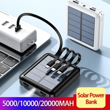 Solar Power Bank Draagbare Lader 10000/20000mAh voor Mobiele Telefoon, Verwarming Vest Jas Ingebouwde Kabel Snel op te Laden Met LED-Lamp