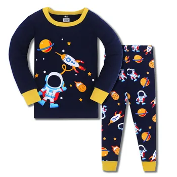 Springen Nieuwe Aankomst Ruimte Raket Print Nachtkleding Herfst Winter Baby Pyjama 3-8T Kinderen Home Fashion Kleding Set 2 Stuks Past