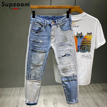 Supzoom Nieuwe Aankomst Hete Verkoop Top Fashion Herfst Rits Stonewashed Casual Patchwork Lading Denim Zakken Katoen Jeans Voor Mannen