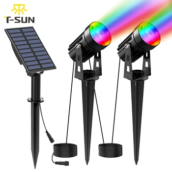 T-ZON RGB Zonne-Lichte IP65 Zonne-energie LED Licht Openlucht Zonne-energie-Licht Voor de Tuin Pad Decor Solar wandlamp RGB Zonne-Spotlight