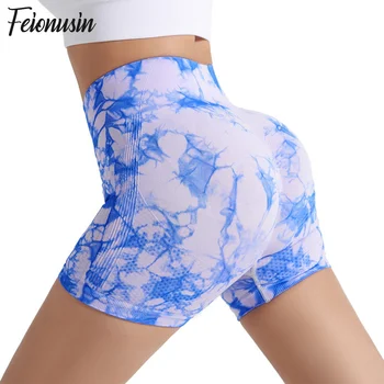 Tie Dye Yoga Shorts Marmeren Gym Shorts Vrouwen Een Push-Up Sport Shorts Vrouwen Fitness Panty ' S Ademend Hoge Taille Booty Shorts