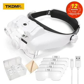 TKDMR USB Rechargeabl Head Mounted Binoculaire Loupe-Bril Vergrootglas met 3LED Verlicht Hoofdband Vergrootglas Voor het Lezen