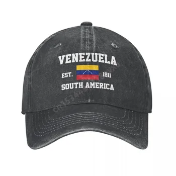 Unisex Volwassenen Venezuela De Venezolaanse Vlag Houtskool Gewassen Denim Baseball Cap Mannen Klassieke Vintage Katoen Vader Trucker Hat
