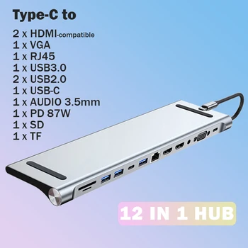 USB-C HUB Type C HDMI-compatibel-Dock HUB USB 3.0 USB-C Splitter Adapter voor Macbook Pro Air Laptop Accessoires