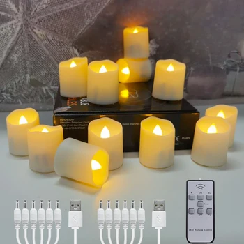USB Oplaadbare Theelichtjes Timer Remote LED Kerst Kaarsen Plastic zonder vlammen Flakkeren Voor Halloween Decoratie Kaars Koffie