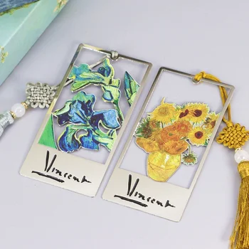 Van Gogh-Serie Werkt Roestvrij Staal Metalen Bladwijzers Kunst Tentoonstelling Souvenirs Gift Box Verpakking Vakantie Cadeau Zonnebloem