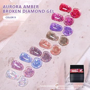 Vendeeni 9 Kleuren Aurora Gebroken Diamond Transparante Gel Nagellak Glitter UV Soak Off Gel Lak Amber Nail Art Gel Lak