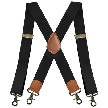 Vintage Jarretels voor Mannen 3,5 cm Breed X Black 4 Bronzen Haak Clips Zware Grote Hoge Verstelbare Elastische Broek Bretels, Riemen