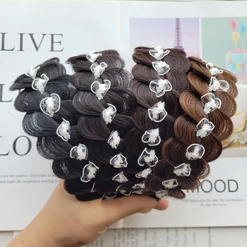 Visgraat Vlecht Broodje Lint Pruik Haarband Realistische Weven Non-slip Vlecht Haarband Top Schedel van Haar Accessoires Voor Vrouwen