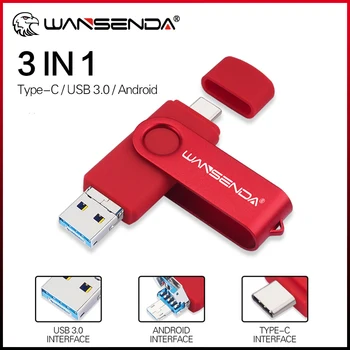 WANSENDA USB TYPE C USB 3.0 Flash Drive Pen Schijf van 512 gb 256 GB 128 GB 64 GB 32 GB High Speed USB-Stick C & MicroUSB Memory Stick