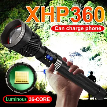 XHP360 militaire-grade super high-power zaklamp 36-core wick zoom waterdichte oplaadbare zaklamp met veiligheid hamer