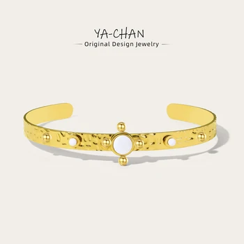 YACHAN Roestvrij Staal 6MM Breed Bangle Armband voor Vrouwen in Witte Natuursteen van Hoge Kwaliteit 18K Vergulde Gouden Armbanden Sterren