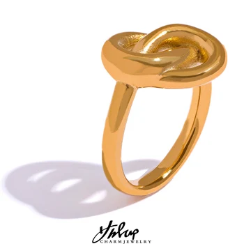 Yhpup Charme Metalen Creatieve Knoop Roestvrij Staal 18K Gold Plated Waterdichte Fashion Statement Ring Stijlvolle Sieraden voor Vrouwen