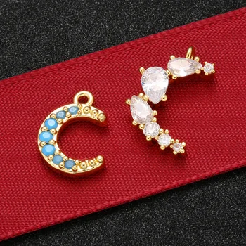 ZHUKOU hoge kwaliteit 11x18mm Messing crystal Moon Hangers Voor dames ketting en oorbellen Sieraden Accessoires model:VD516