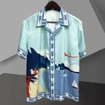Zomer Casual Korte Mouwen En Button Down Shirt Hawaiian Shirt Hip Hop Eiland Print Strand Shirts Mannen Harajuku Camisas De Hombre