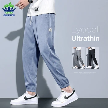 Zomer Zachte Lyocell Stof Jeans Mannen Jogger Dunne Harem koreaanse Hip Hop Elastische Taille Student Joggingbroek Broek Plus Size M-5XL